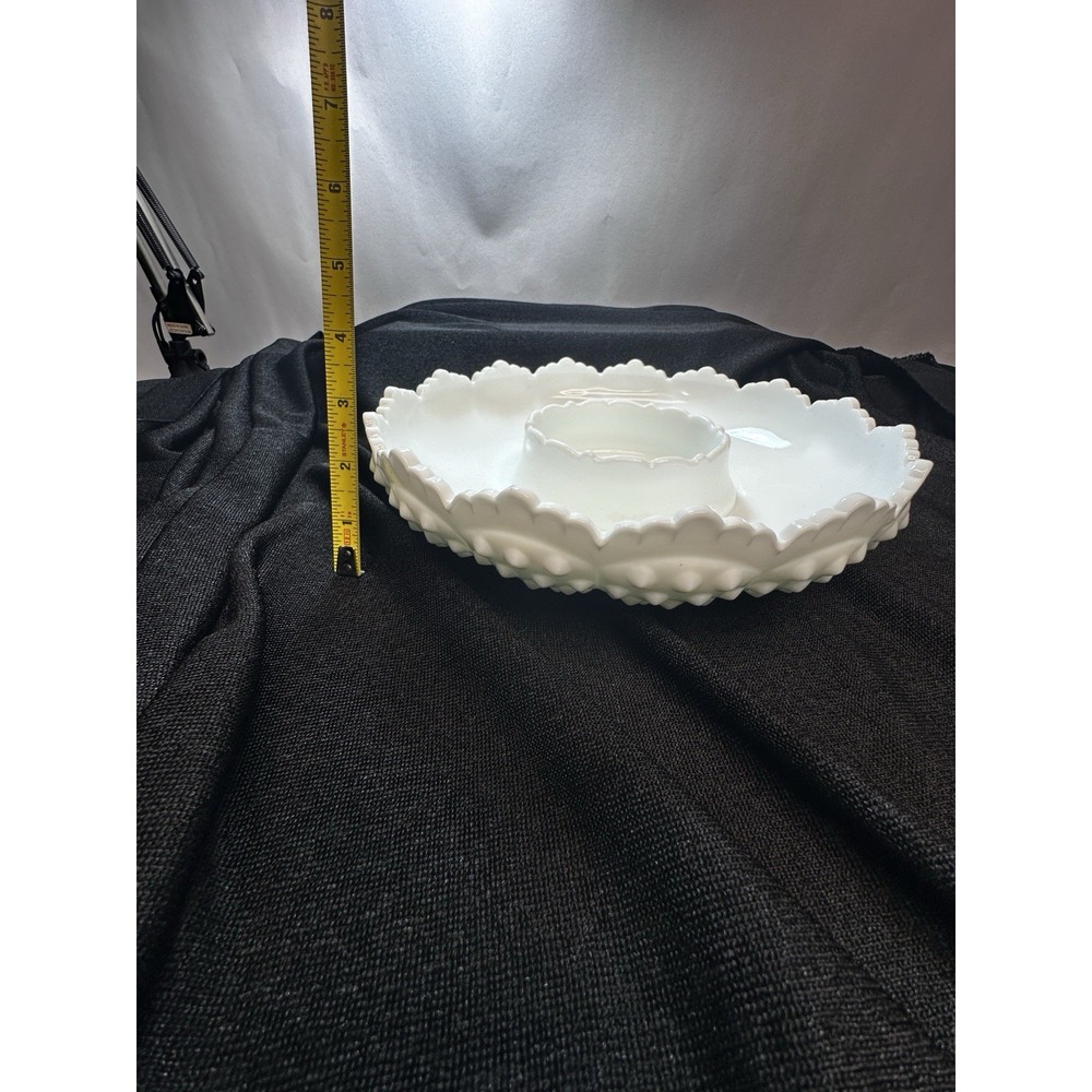 Fenton Hobnail Milk Glass Fluted‎ Edge Chip and Dip Bowl Or Candle Holder - Picture 6 of 14